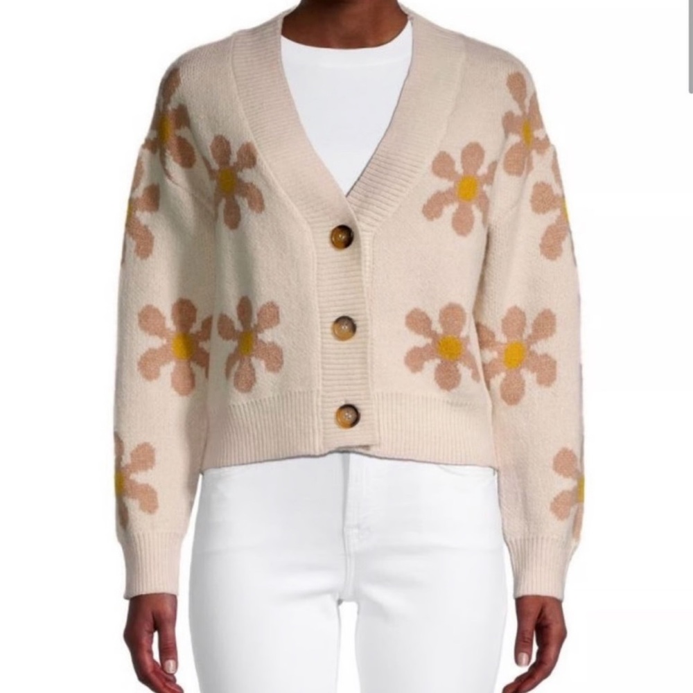 💛 Industry flower power waist high cardigan sweater. Women’s size small
